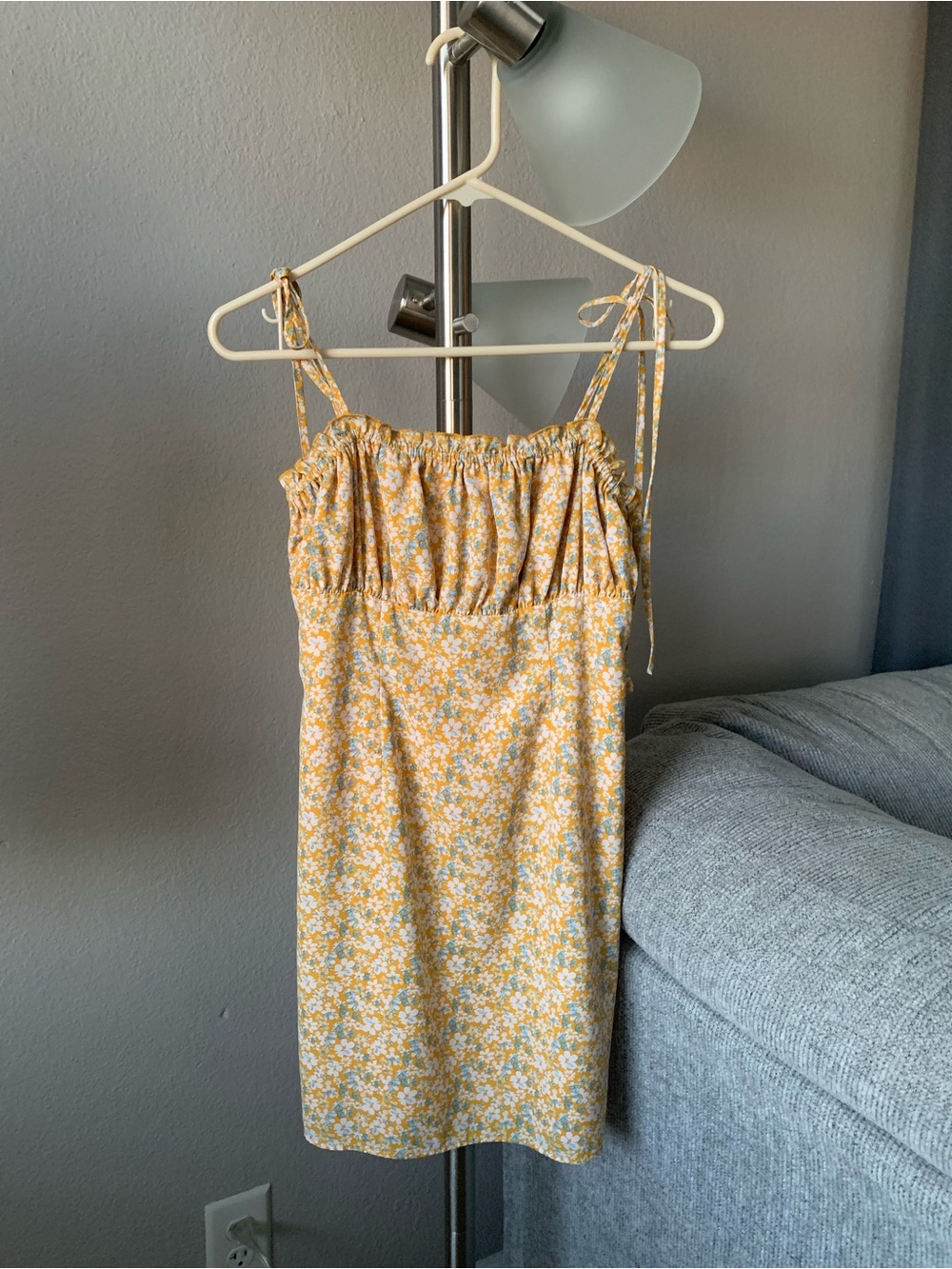Sunny Yellow Floral Tie-Shoulder Mini Dress